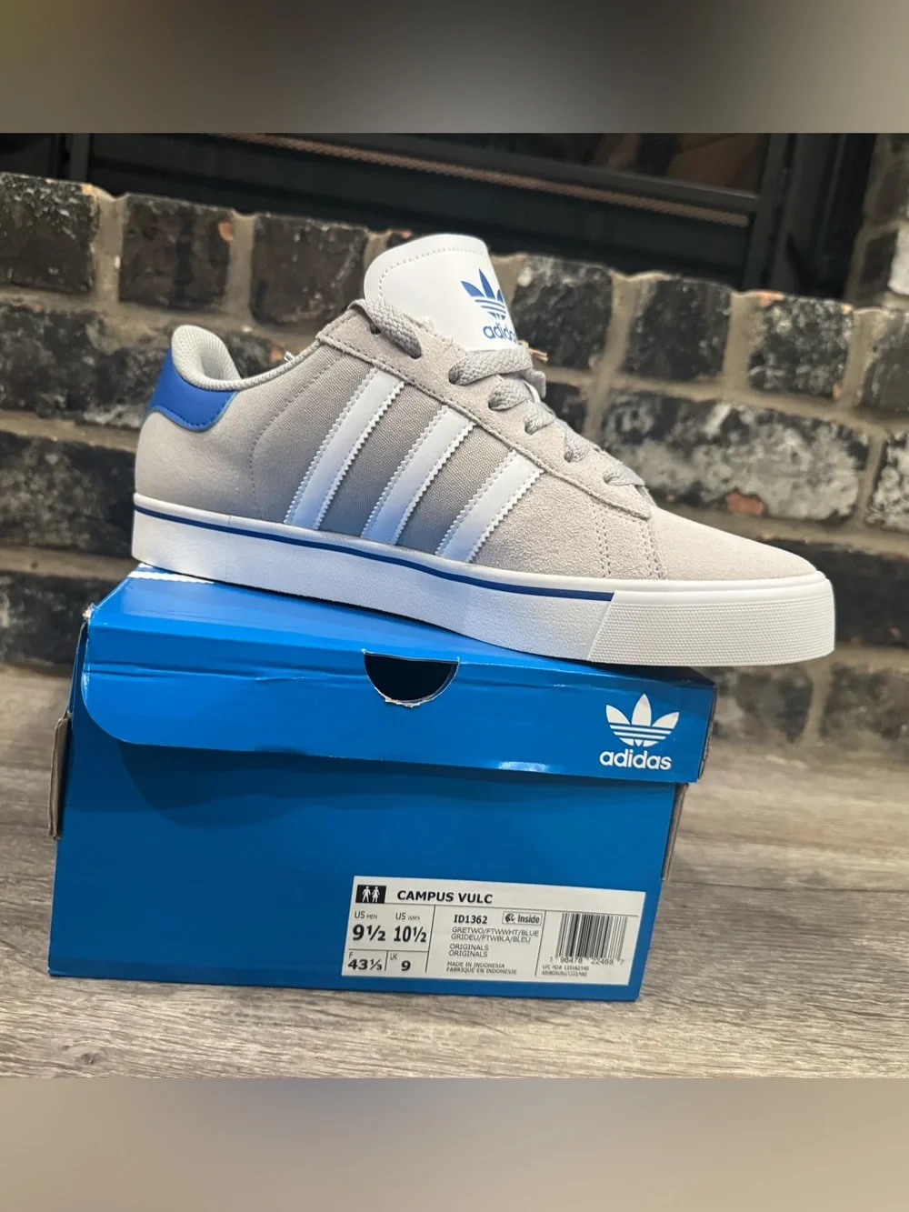 adidas Campus Vulc in Grey Two / Cloud White / Blue (style ID1362)